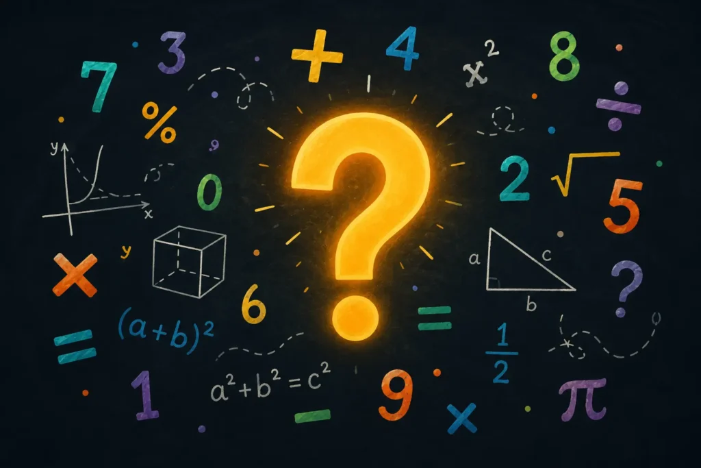 Hard math riddles with numbers and equations illustration