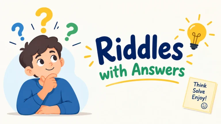 Riddles with answers featuring fun brain teasers and puzzle illustrations