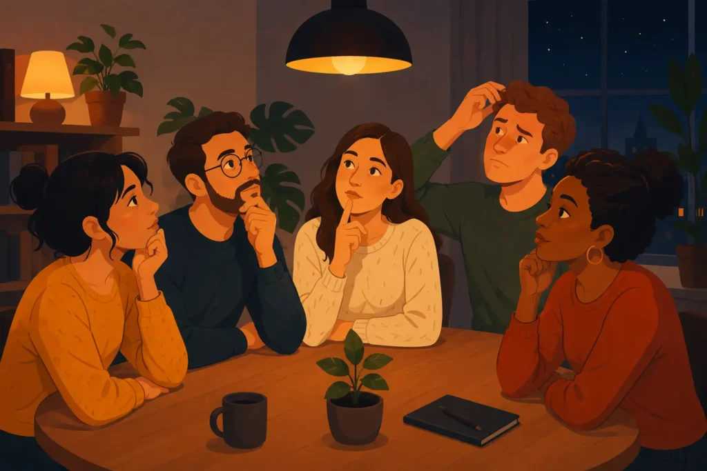 Hard riddles for adults – friends solving puzzles together