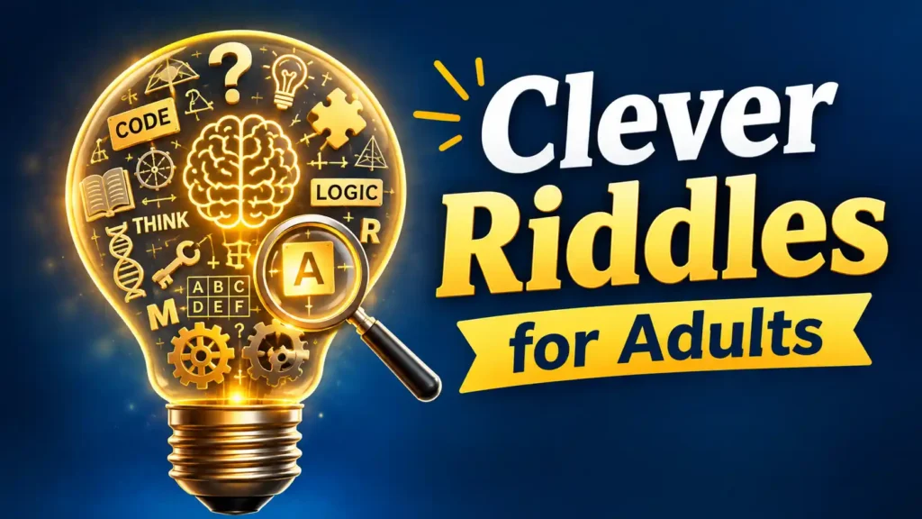 Clever Riddles for Adults – glowing light bulb with hidden clues and clever brain teasers