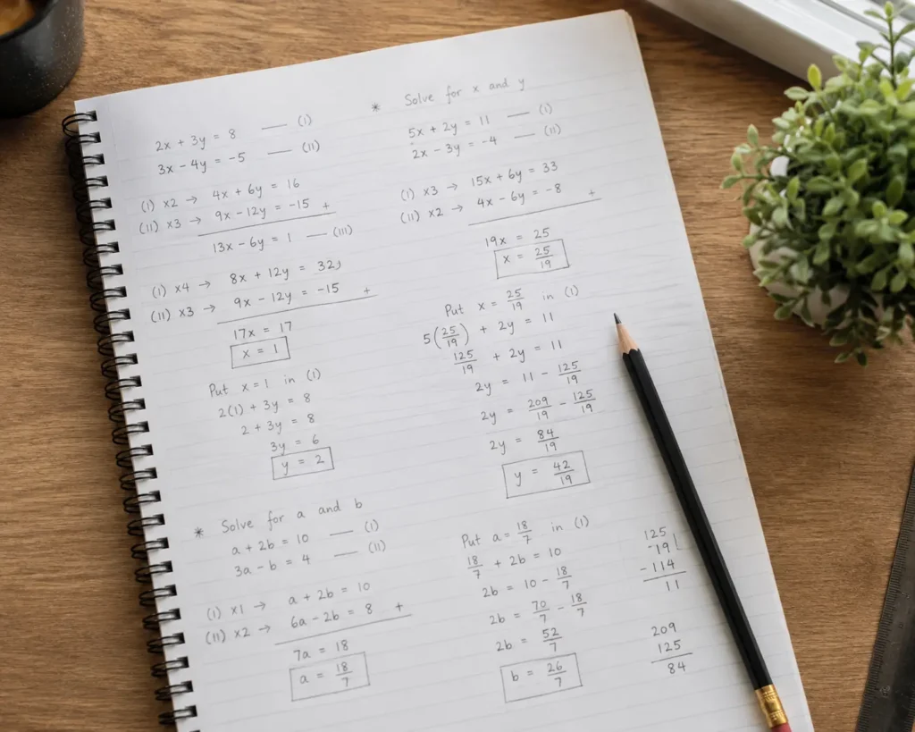 Math riddles for adults with answers written on notebook page
